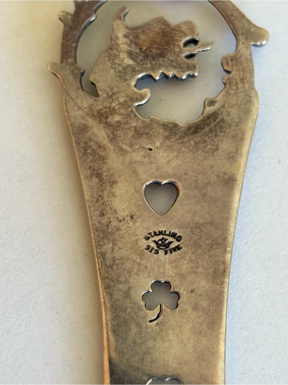 Sterling Letter Opener with Dragon Motif/Cutout Hearts and Clubs